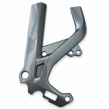 Gunmetal Gray Surron Light Bee X frame guards with a metallic gray finish