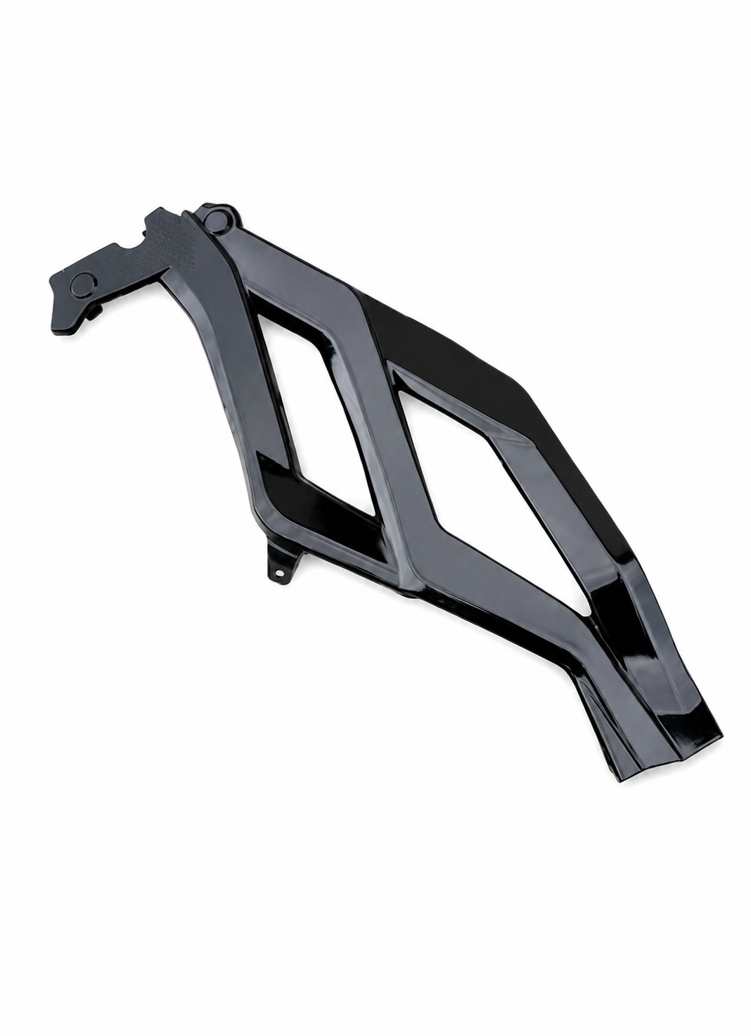 Close-up of a black molded frame guard with contoured cutouts for 79Bike and Ventus