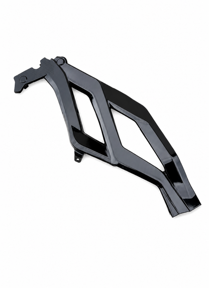 Close-up of a black molded frame guard with contoured cutouts for 79Bike and Ventus