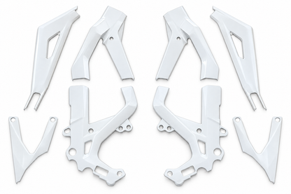 Arctic White Light Bee coated frame guards full set on white background