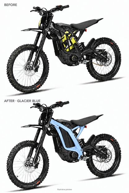 Glacier Blue Light Bee coated frame guards before and after comparison — illustrative preview