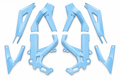 Glacier Blue Light Bee coated frame guards full set on white background