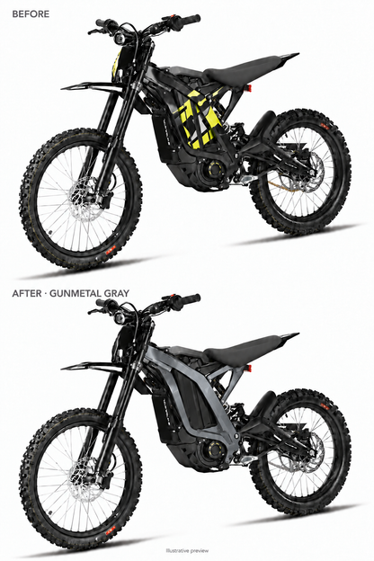 Gunmetal Gray Light Bee coated frame guards before and after comparison — illustrative preview