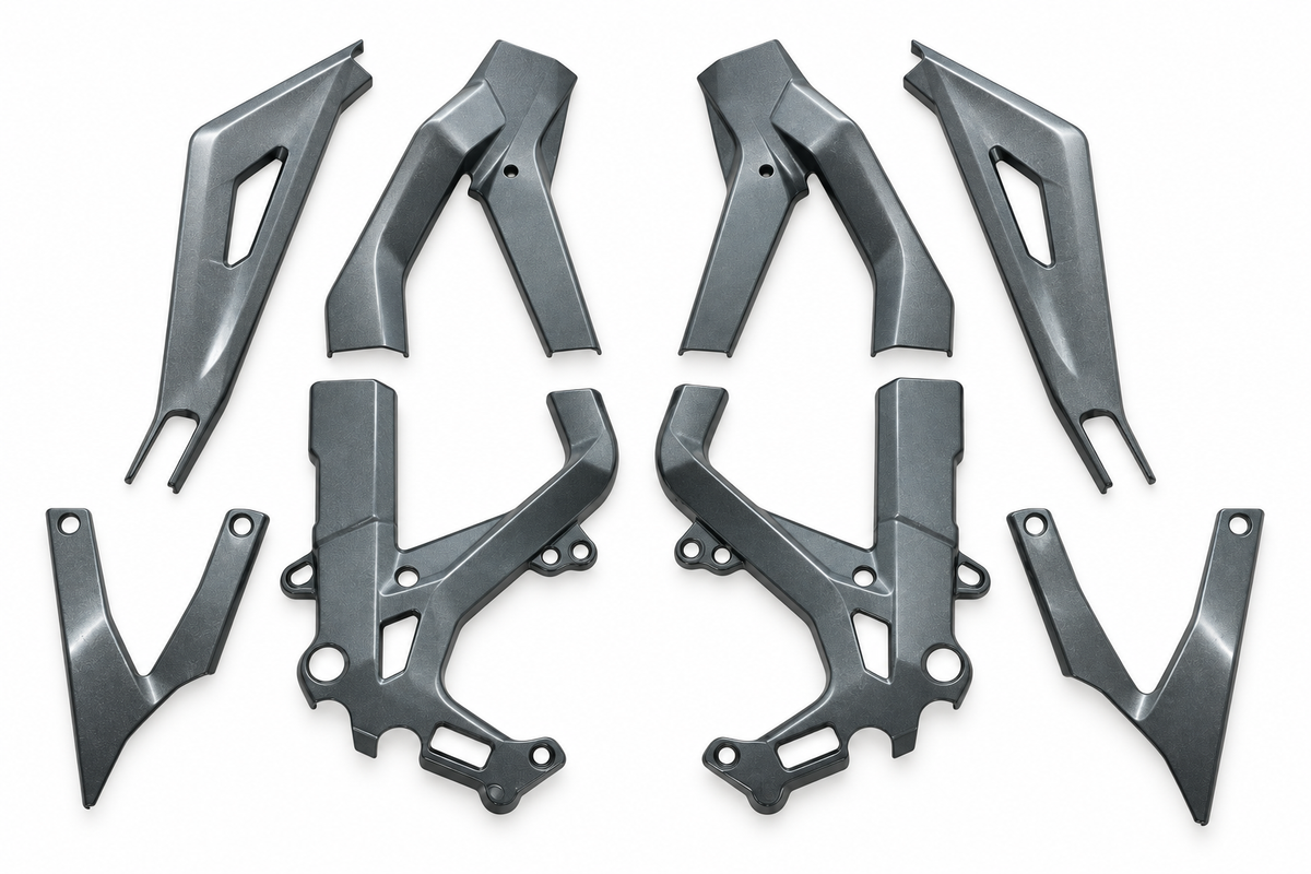 Gunmetal Gray Light Bee coated frame guards full set on white background