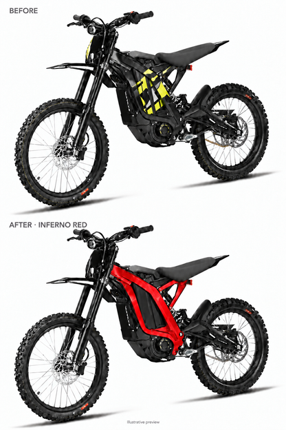Inferno Red Light Bee coated frame guards before and after comparison — illustrative preview