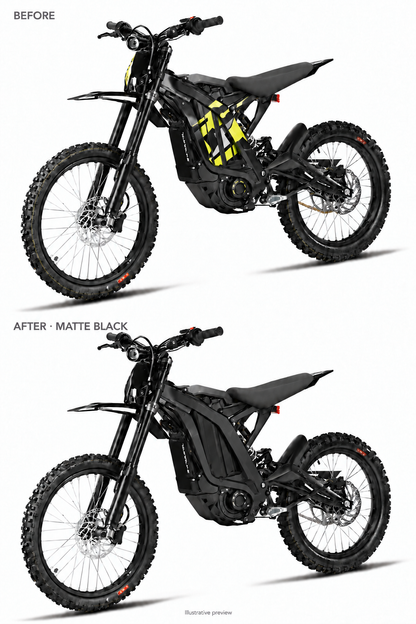 Matte Black Light Bee coated frame guards before and after comparison — illustrative preview