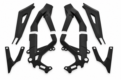 Matte Black Light Bee coated frame guards full set on white background