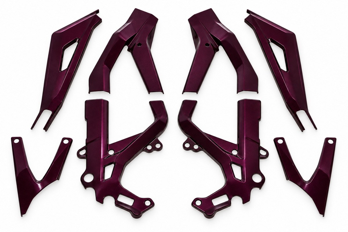 Midnight Plum Light Bee coated frame guards full set on white background