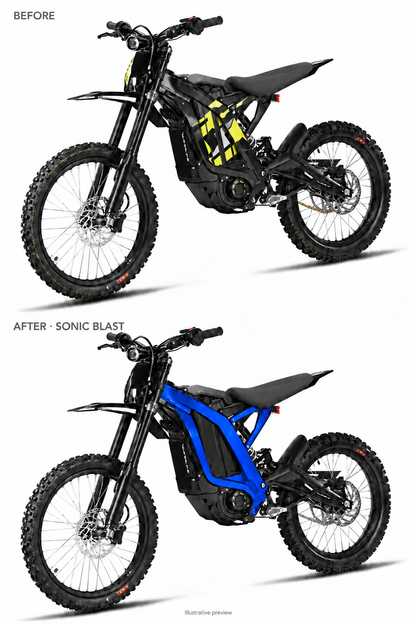Sonic Blast Light Bee coated frame guards before and after comparison — illustrative preview